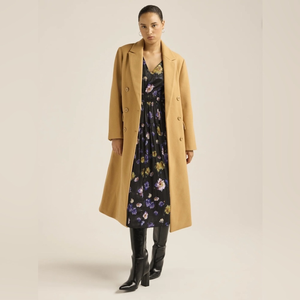 Scoop Camel Double Breasted Long Tailored Coat - Size M - NWT - Picture 11 of 16